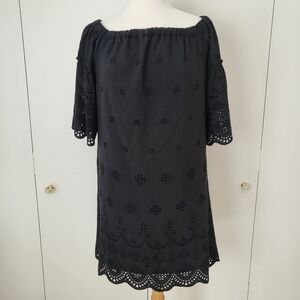 Madewell Womens Embroidered Eyelet Dress Black Boho Sz 4